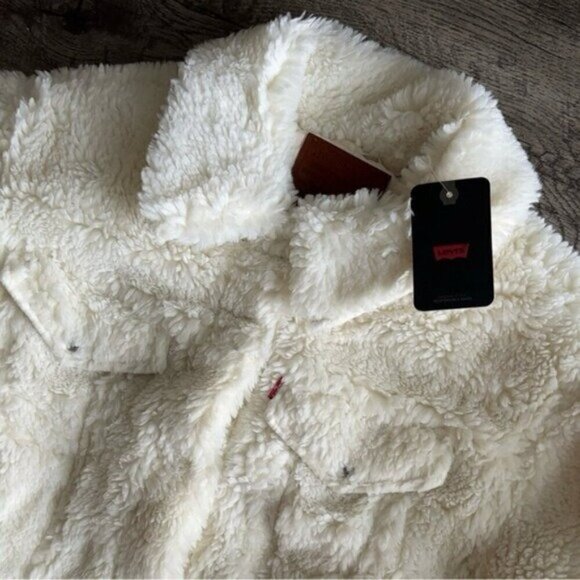 NWT Levi's Baby Bubble Sherpa Trucker Jacket Size Medium Coconut Milk - Picture 4 of 9